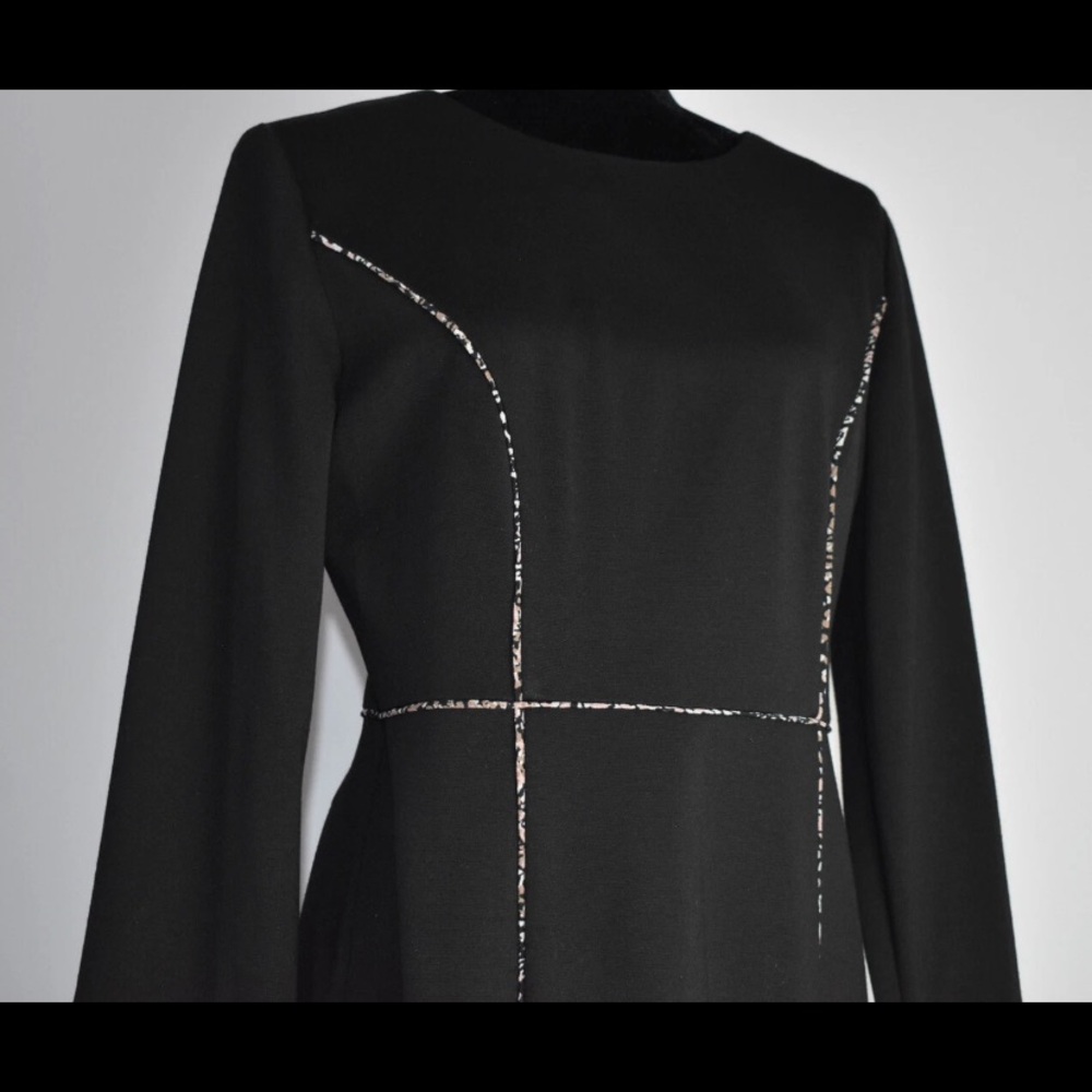 Karl Lagerfeld Black 3/4 Sleeve Dress with Silver Animal Print Piping Back Zip